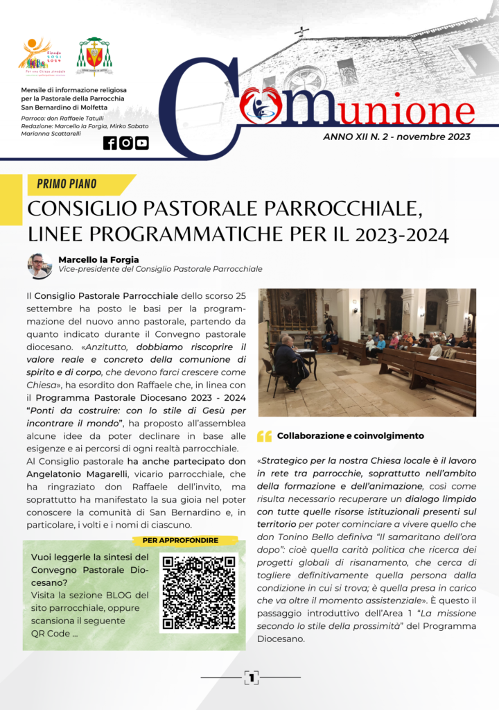 parrocchia san bernardino molfetta - giornale parrocchiale comunione novembre 2023